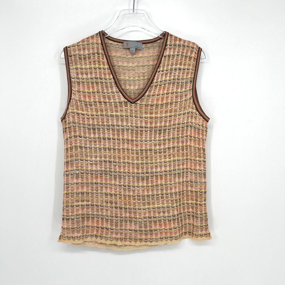 Vtg Missoni Sweater Vest Womens M/L Colorful Rainbow Knit Preppy Designer Top